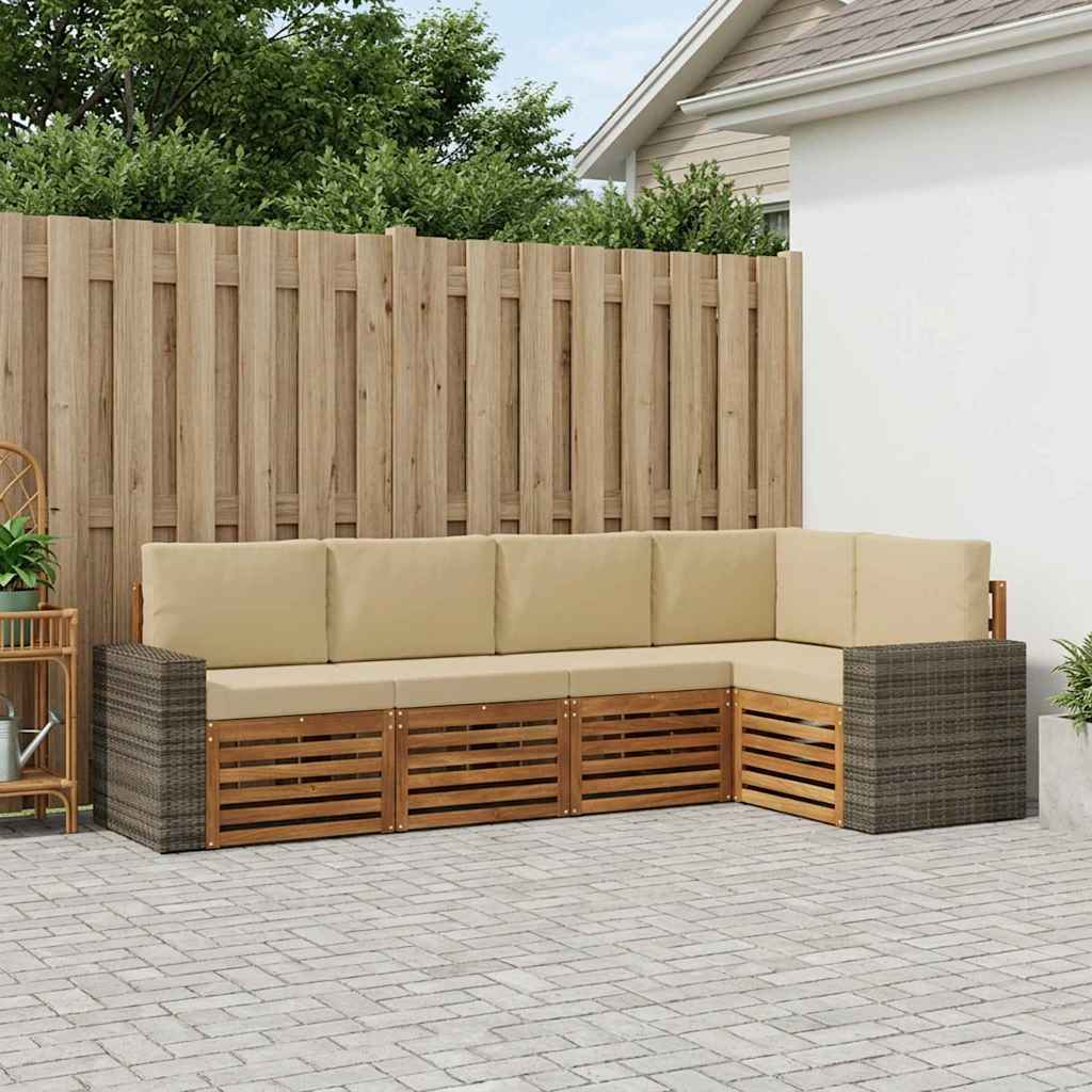 Outdoor-Sofagarnitur 5 stk. Natur und Beige Polyester