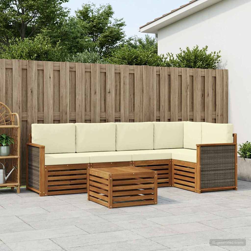 Outdoor-Sofagarnitur 5 stk. Natur und Creme