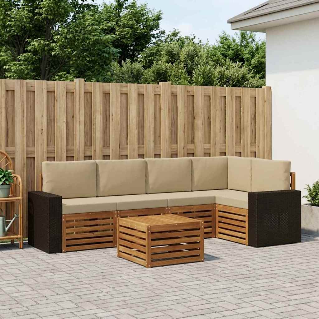 Outdoor-Sofagarnitur 6 stk. Natur und Beige Polyester