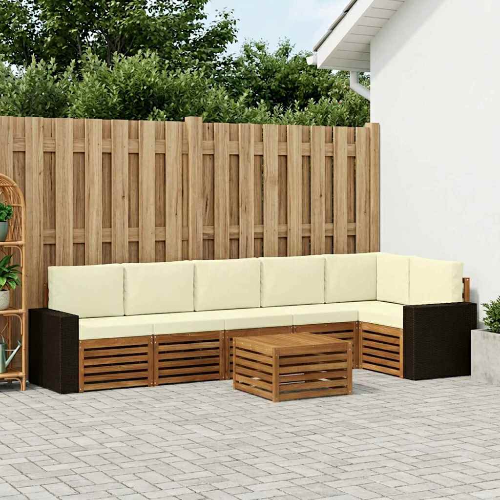 Outdoor-Sofagarnitur 7 stk. Natur und Creme Polyester