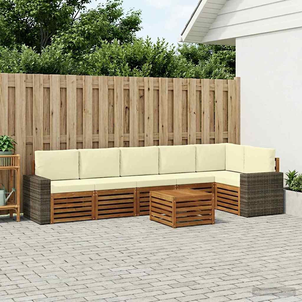 Outdoor-Sofagarnitur 7 stk. Natur und Creme Polyester