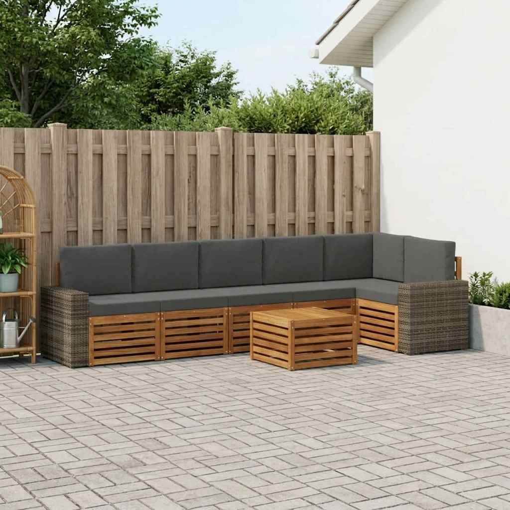 Outdoor-Sofagarnitur 7 stk. Natur und Anthrazit Polyester