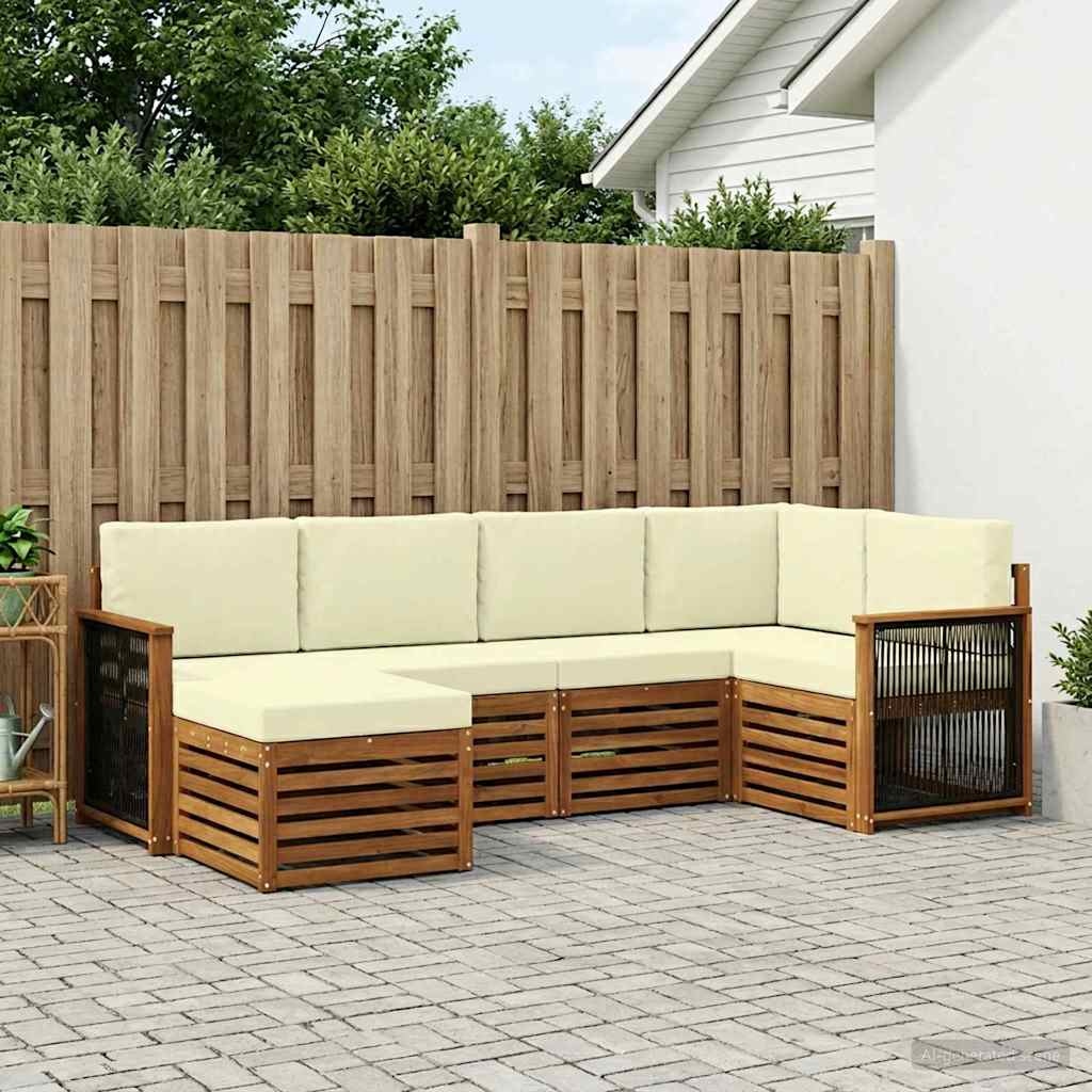 Outdoor-Sofagarnitur 5 stk. Natur und Creme