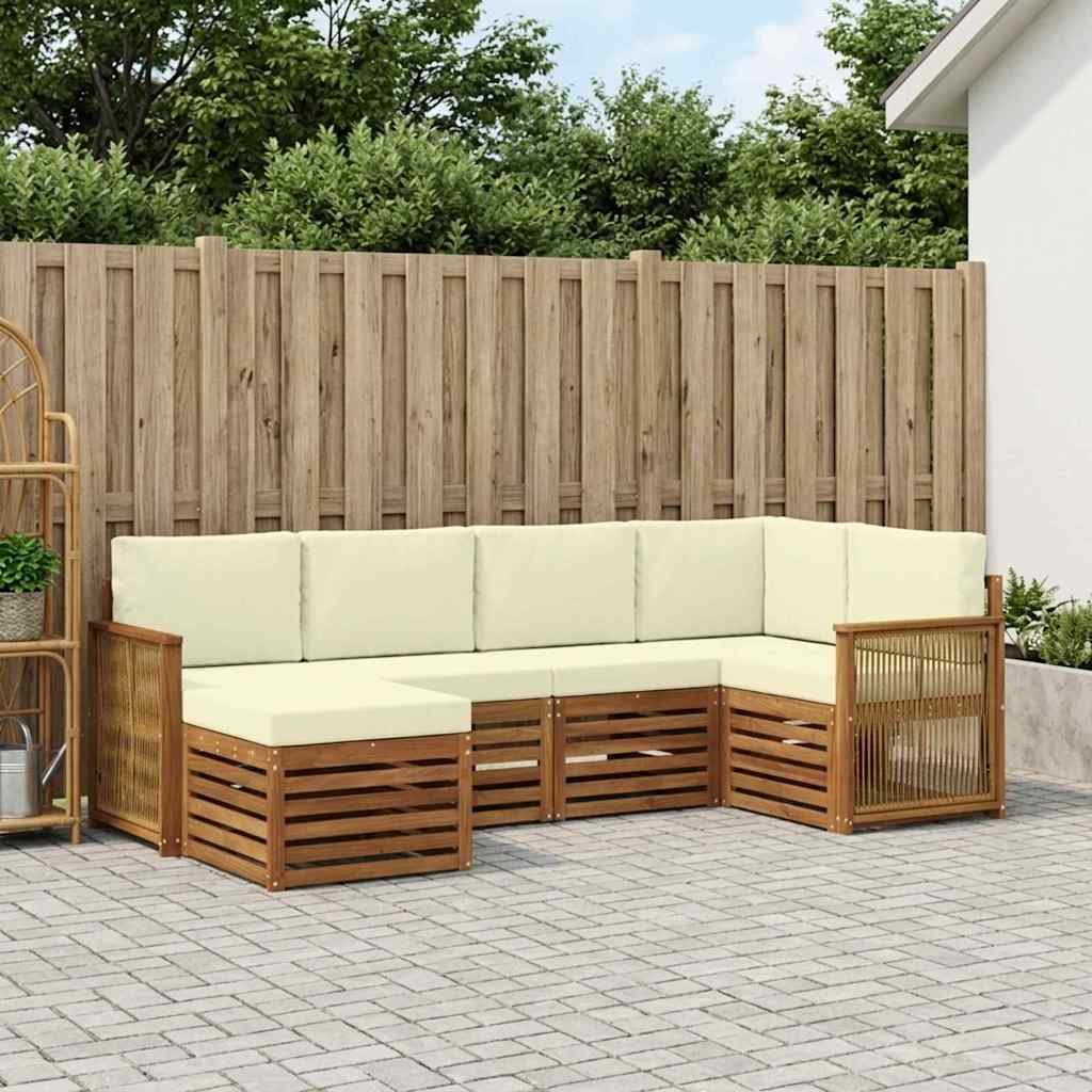 Outdoor-Sofagarnitur 5 stk. Natur und Creme