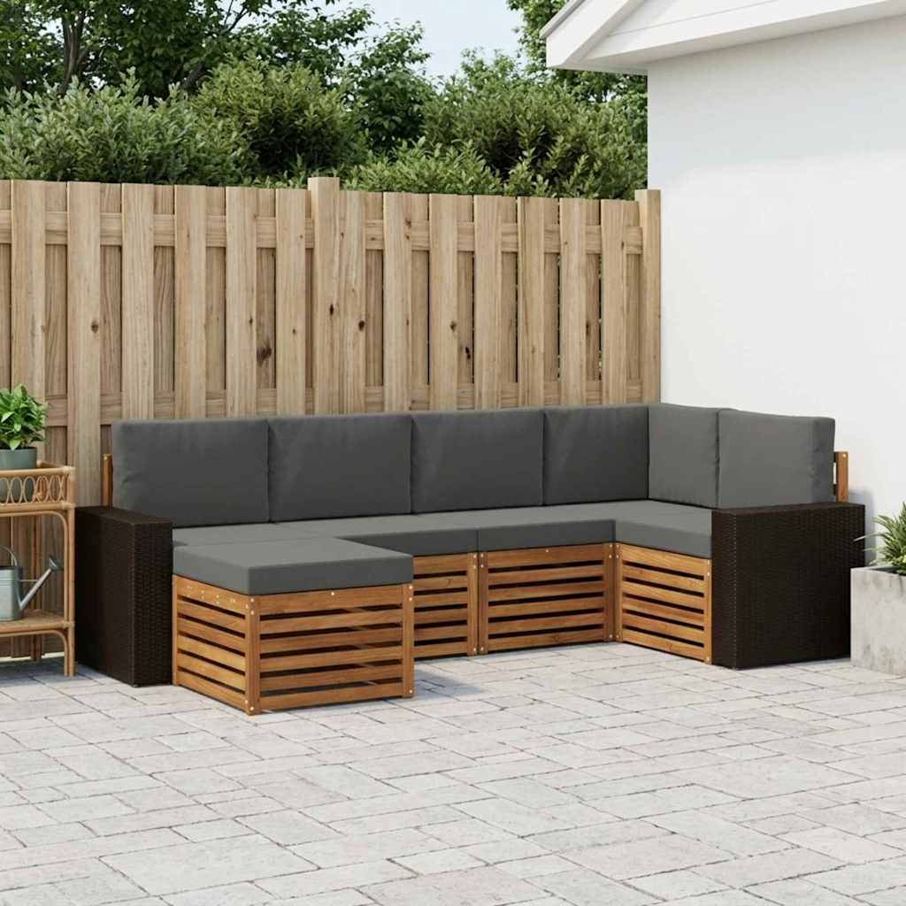 Outdoor-Sofagarnitur 6 stk. Natur und Anthrazit Polyester