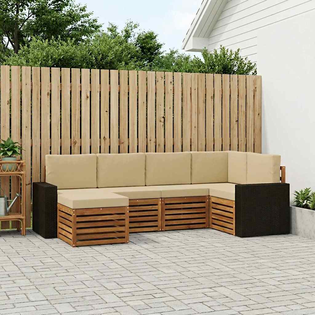 Outdoor-Sofagarnitur 6 stk. Natur und Beige Polyester