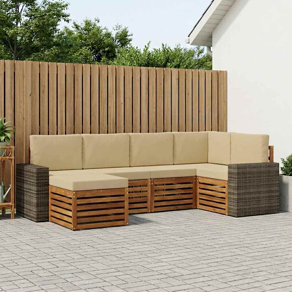 Outdoor-Sofagarnitur 6 stk. Natur und Beige Polyester
