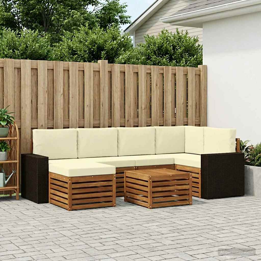 Outdoor-Sofagarnitur 7 stk. Natur und Creme Polyester