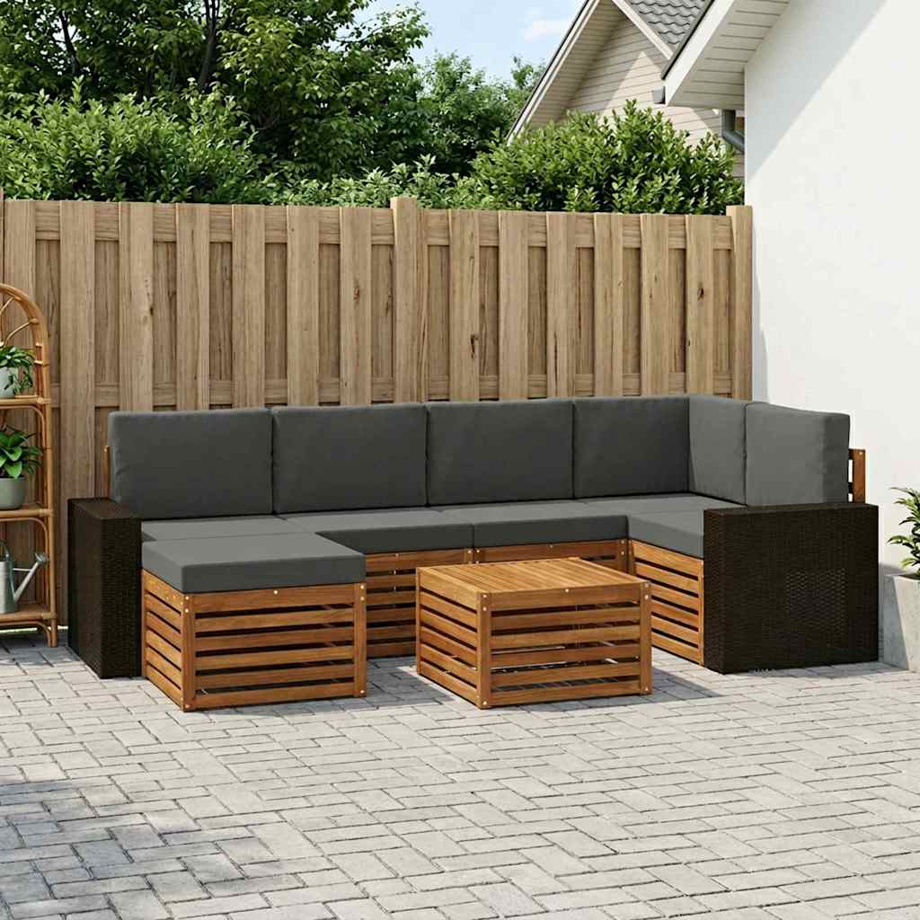 Outdoor-Sofagarnitur 7 stk. Natur und Anthrazit Polyester