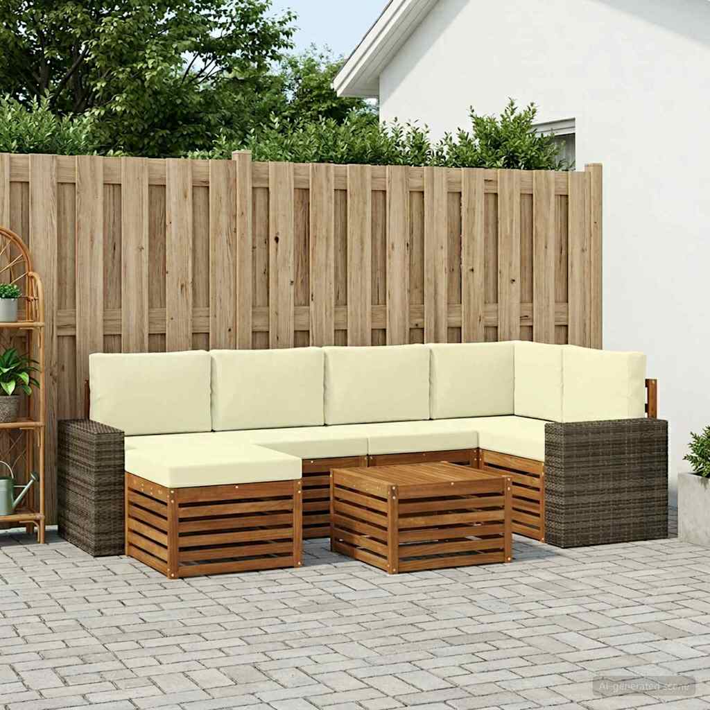 Outdoor-Sofagarnitur 7 stk. Natur und Creme Polyester