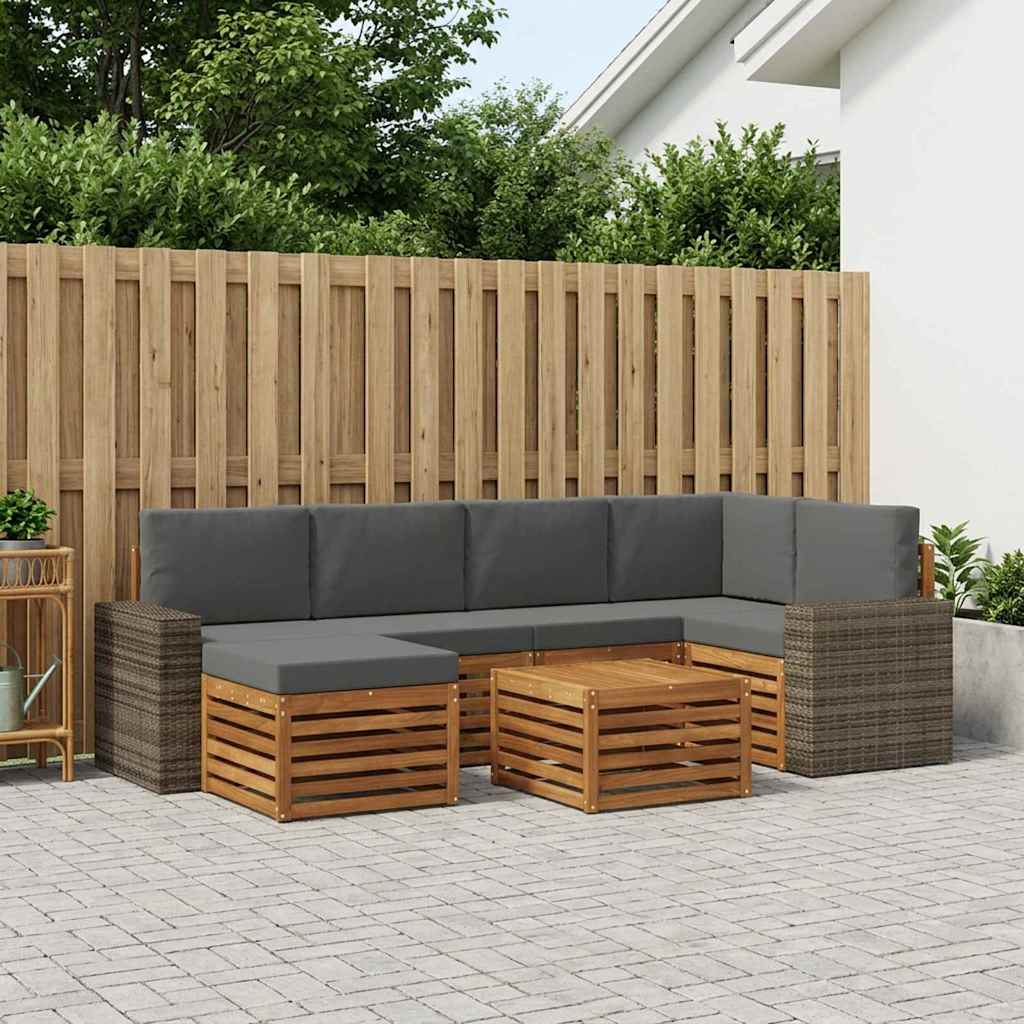 Outdoor-Sofagarnitur 7 stk. Natur und Anthrazit Polyester