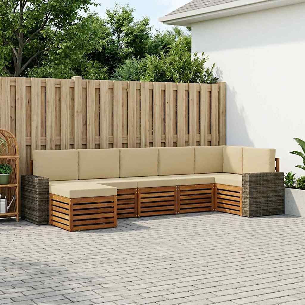 Outdoor-Sofagarnitur 7 stk. Natur und Beige