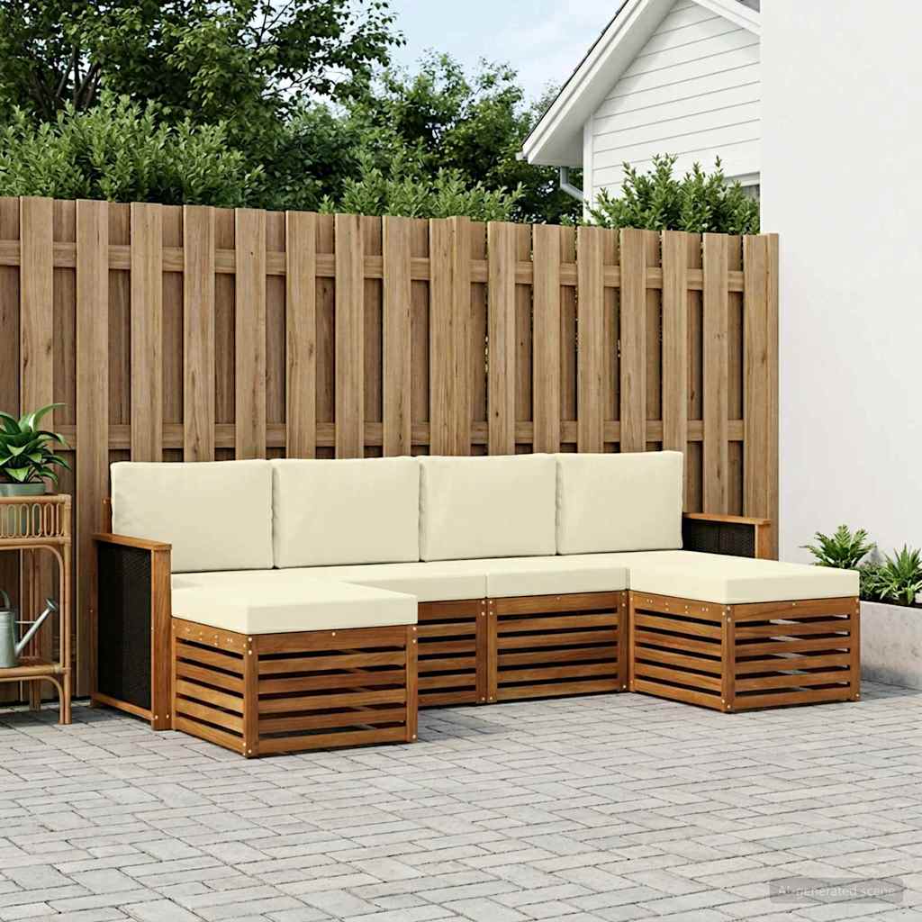Outdoor-Sofagarnitur 5 stk. Natur und Creme