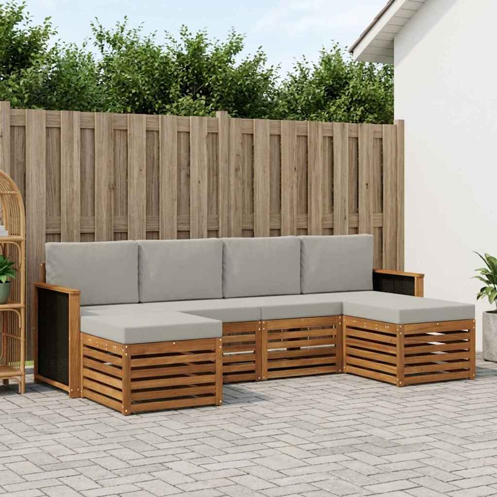 Outdoor-Sofagarnitur 5 stk. Natürlich und Hellgrau
