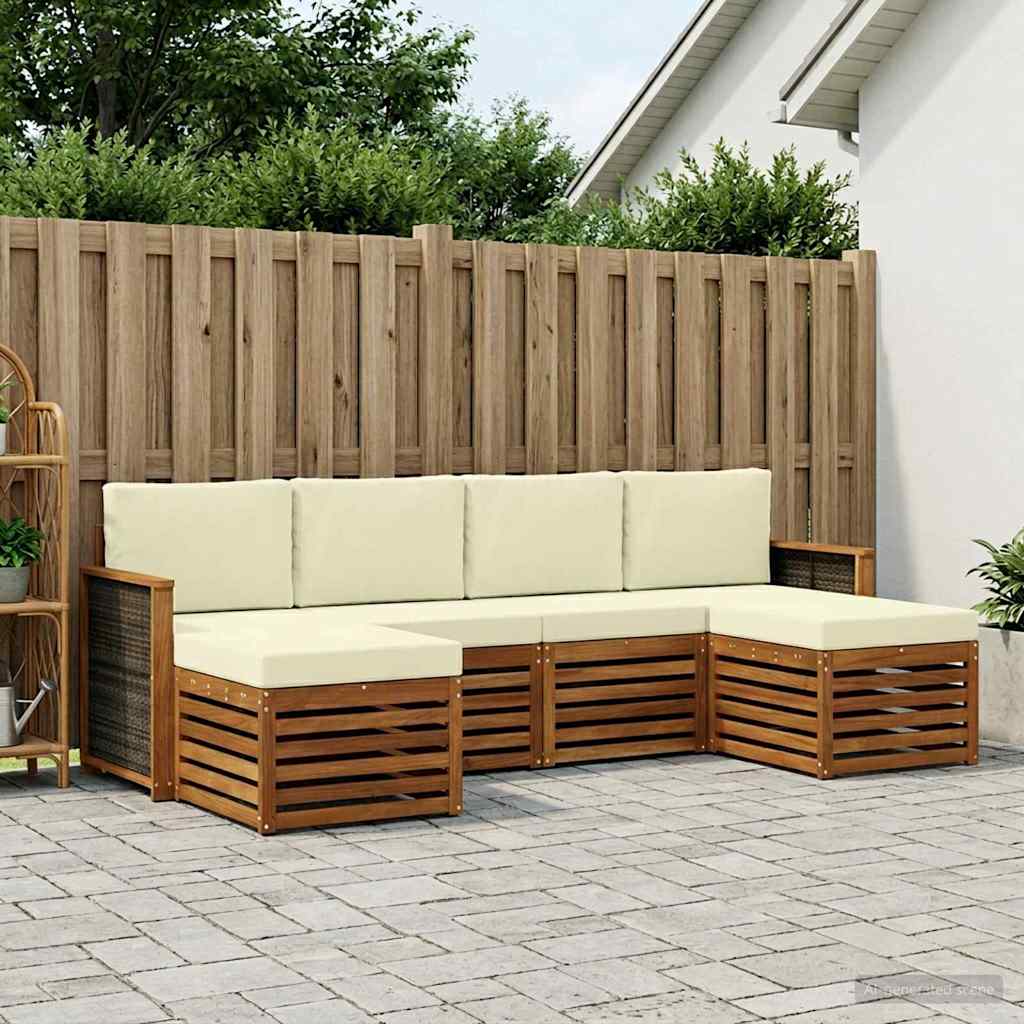 Outdoor-Sofagarnitur 5 stk. Natur und Creme