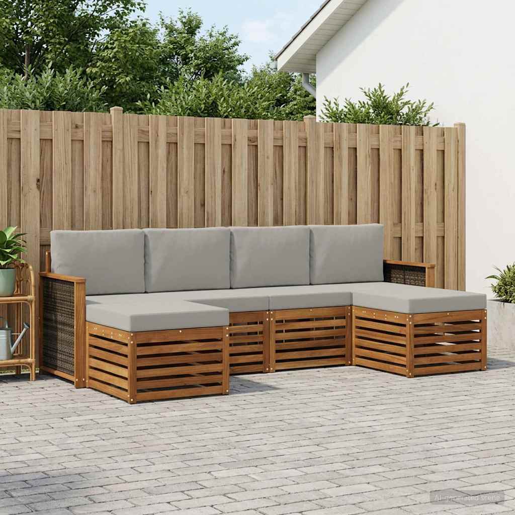 Outdoor-Sofagarnitur 5 stk. Natürlich und Hellgrau