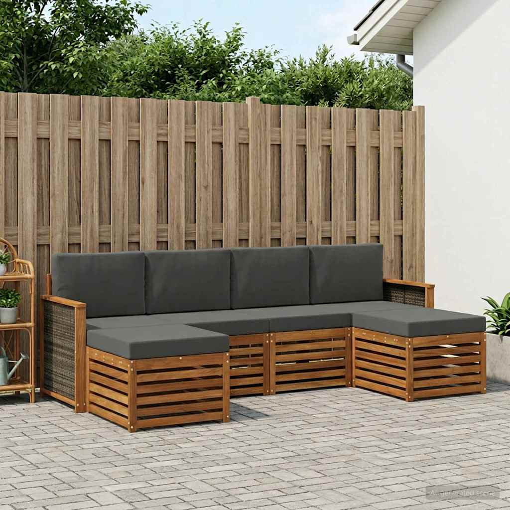 Outdoor-Sofagarnitur 5 stk. Natur und Anthrazit