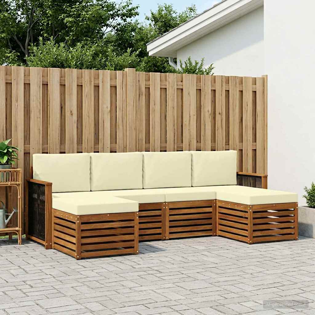 Outdoor-Sofagarnitur 5 stk. Natur und Creme