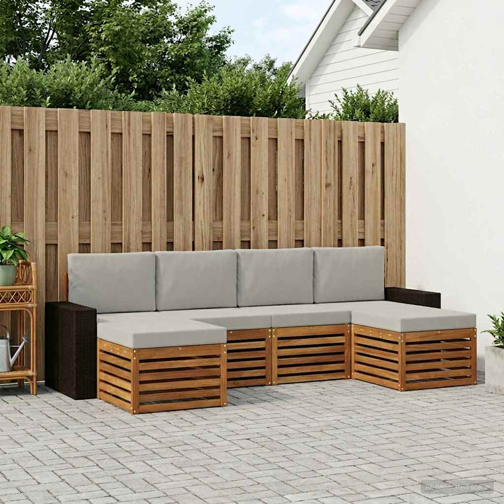 Outdoor-Sofagarnitur 6 stk. Natürlich und Hellgrau Polyester