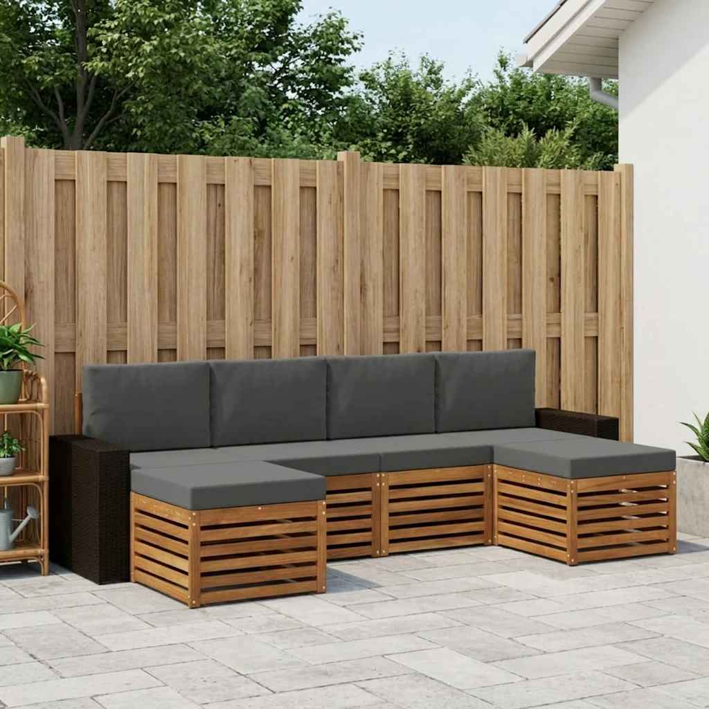 Outdoor-Sofagarnitur 6 stk. Natur und Anthrazit Polyester