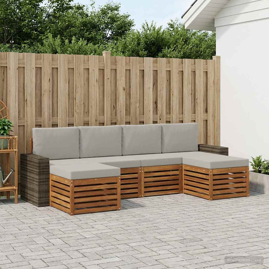 Outdoor-Sofagarnitur 6 stk. Natürlich und Hellgrau Polyester