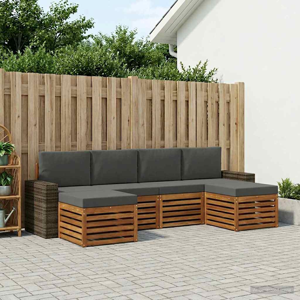 Outdoor-Sofagarnitur 6 stk. Natur und Anthrazit Polyester