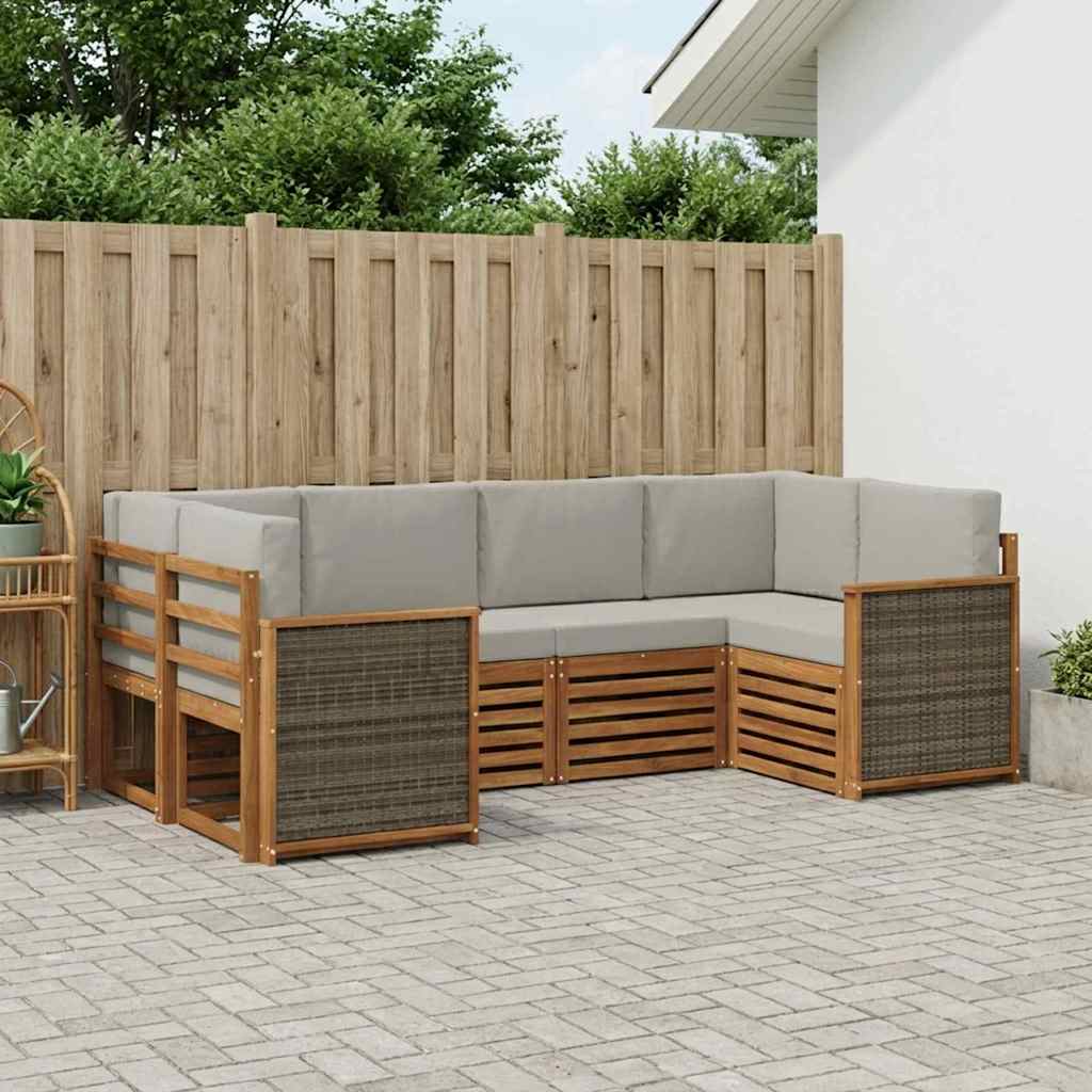 Outdoor-Sofagarnitur 5 stk. Natürlich und Hellgrau