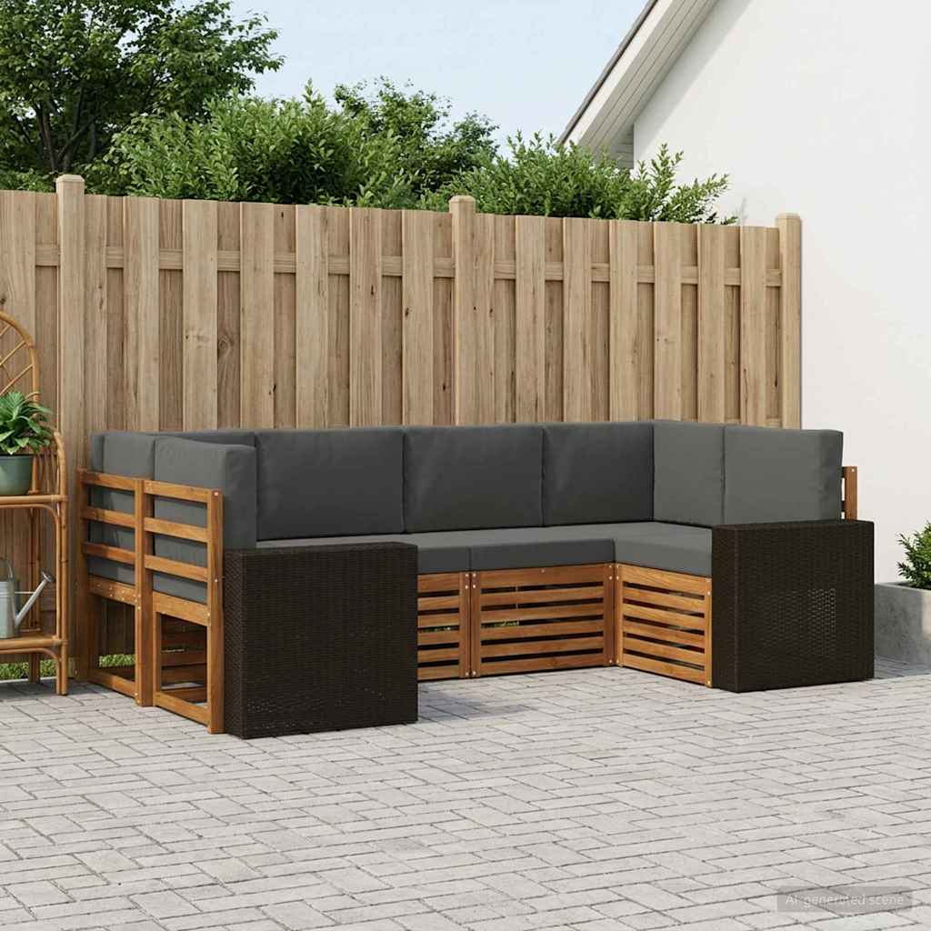 Outdoor-Sofagarnitur 6 stk. Natur und Anthrazit Polyester