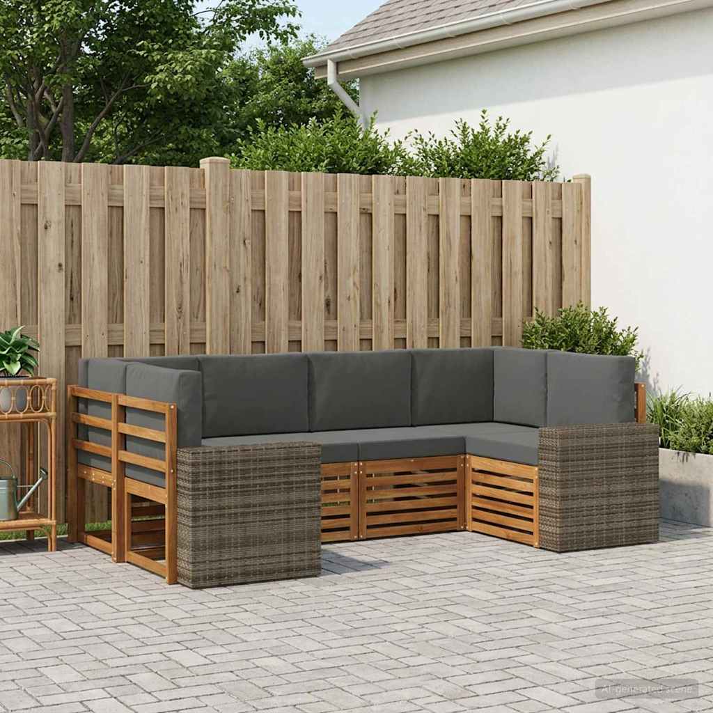 Outdoor-Sofagarnitur 6 stk. Natur und Anthrazit Polyester