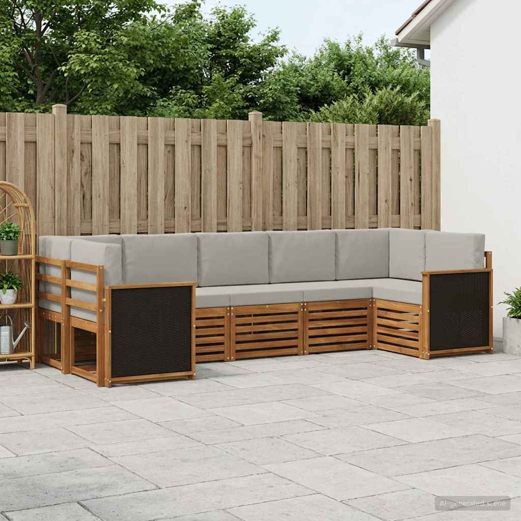 Outdoor-Sofagarnitur 6 stk. Natürlich und Hellgrau