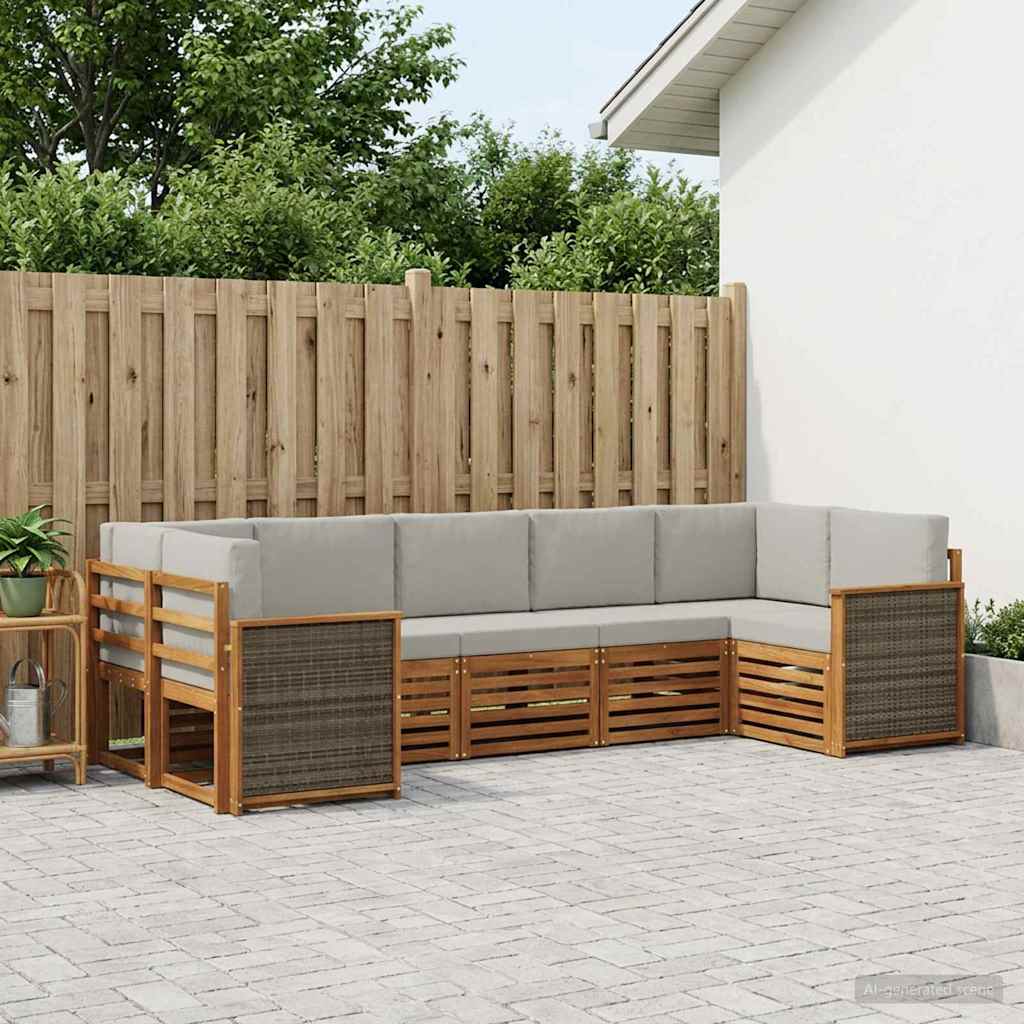Outdoor-Sofagarnitur 6 stk. Natürlich und Hellgrau