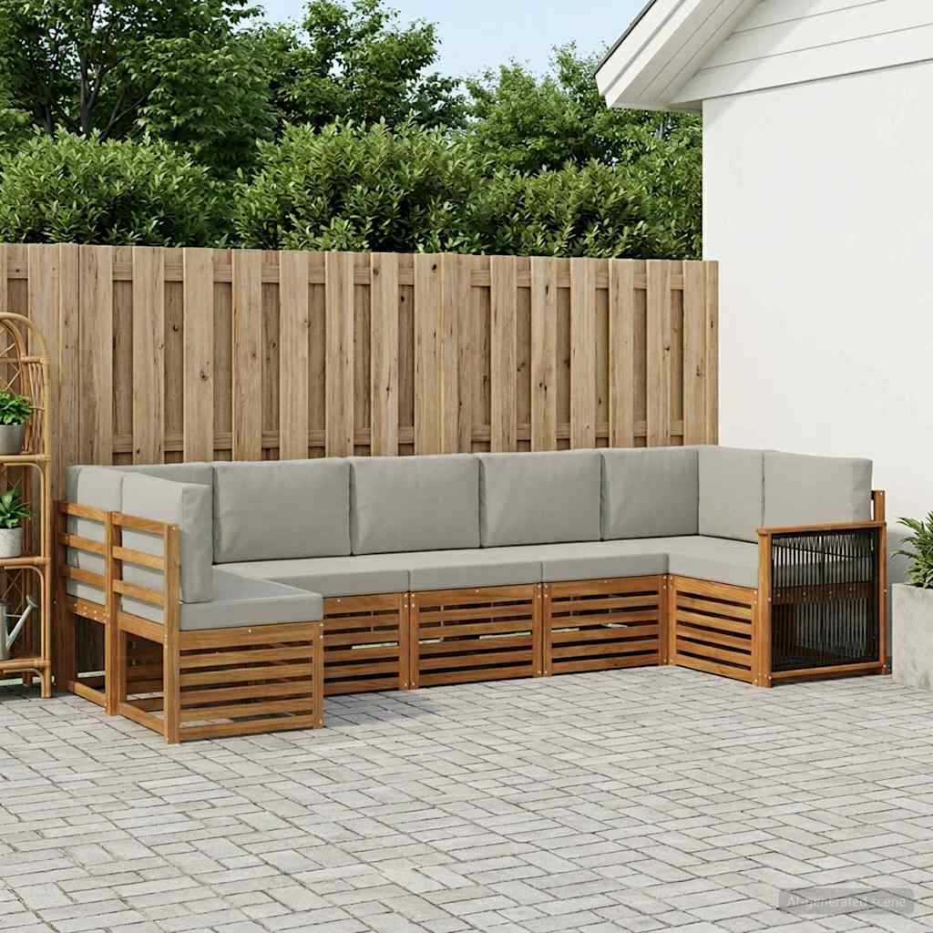 Outdoor-Sofagarnitur 6 stk. Natürlich und Hellgrau