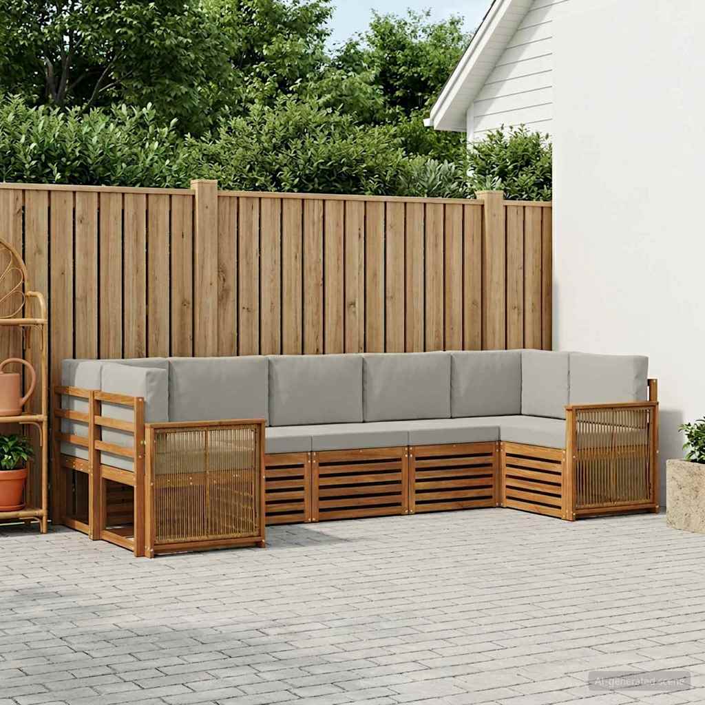 Outdoor-Sofagarnitur 6 stk. Natürlich und Hellgrau