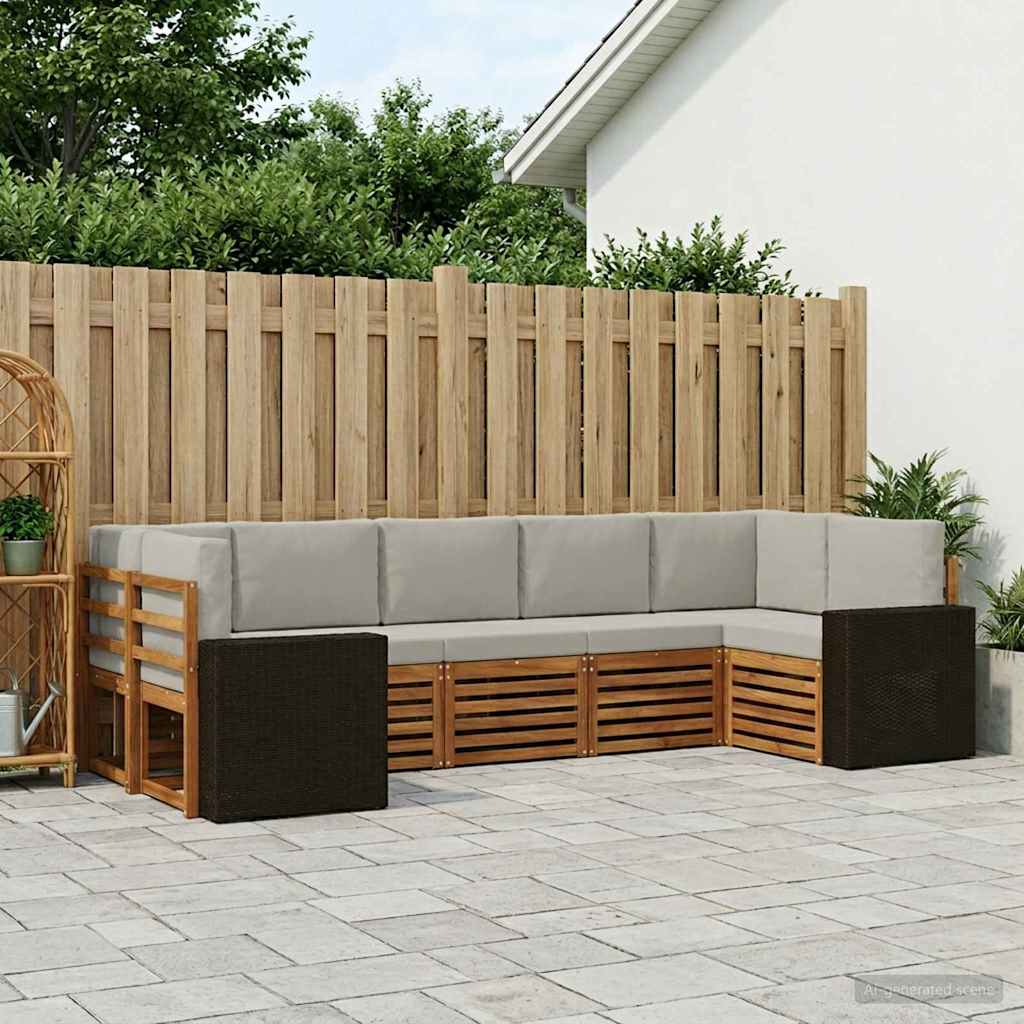 Outdoor-Sofagarnitur 7 stk. Natürlich und Hellgrau Polyester
