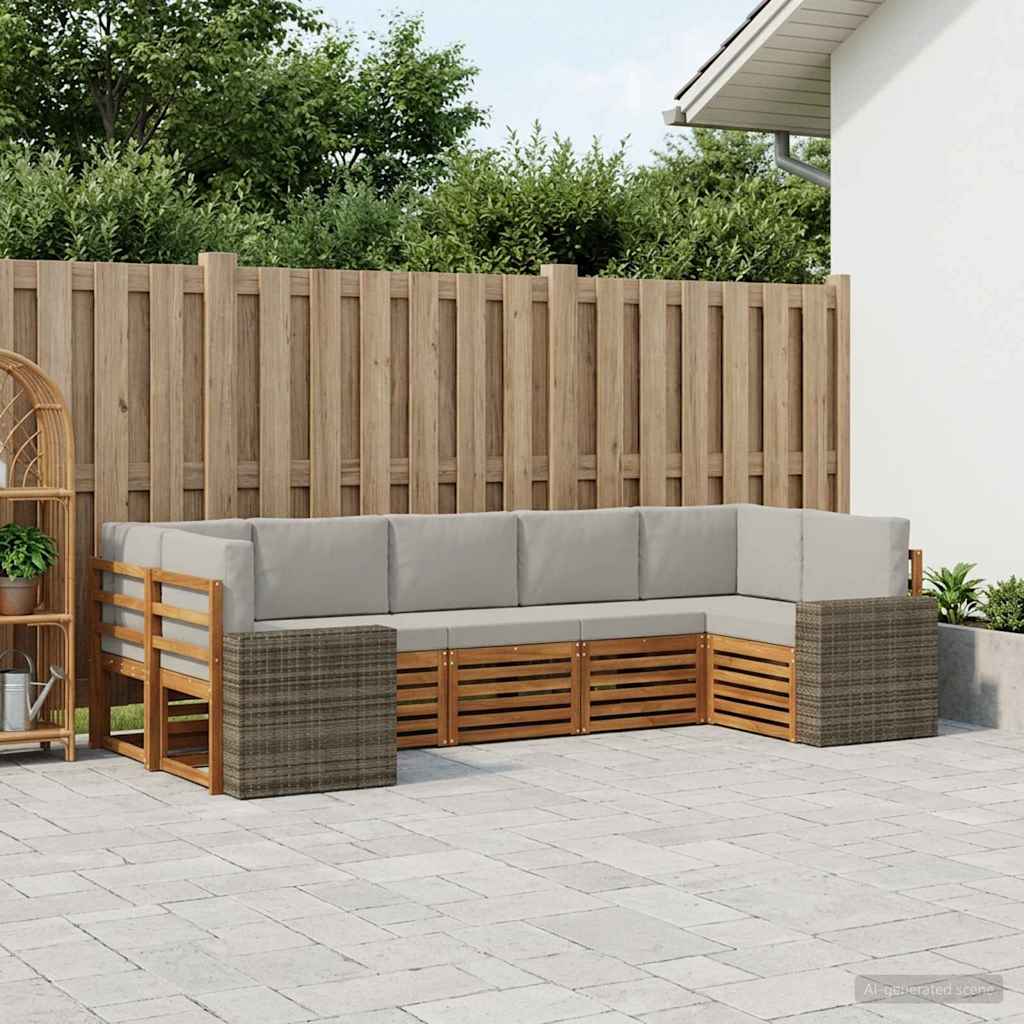 Outdoor-Sofagarnitur 7 stk. Natürlich und Hellgrau Polyester