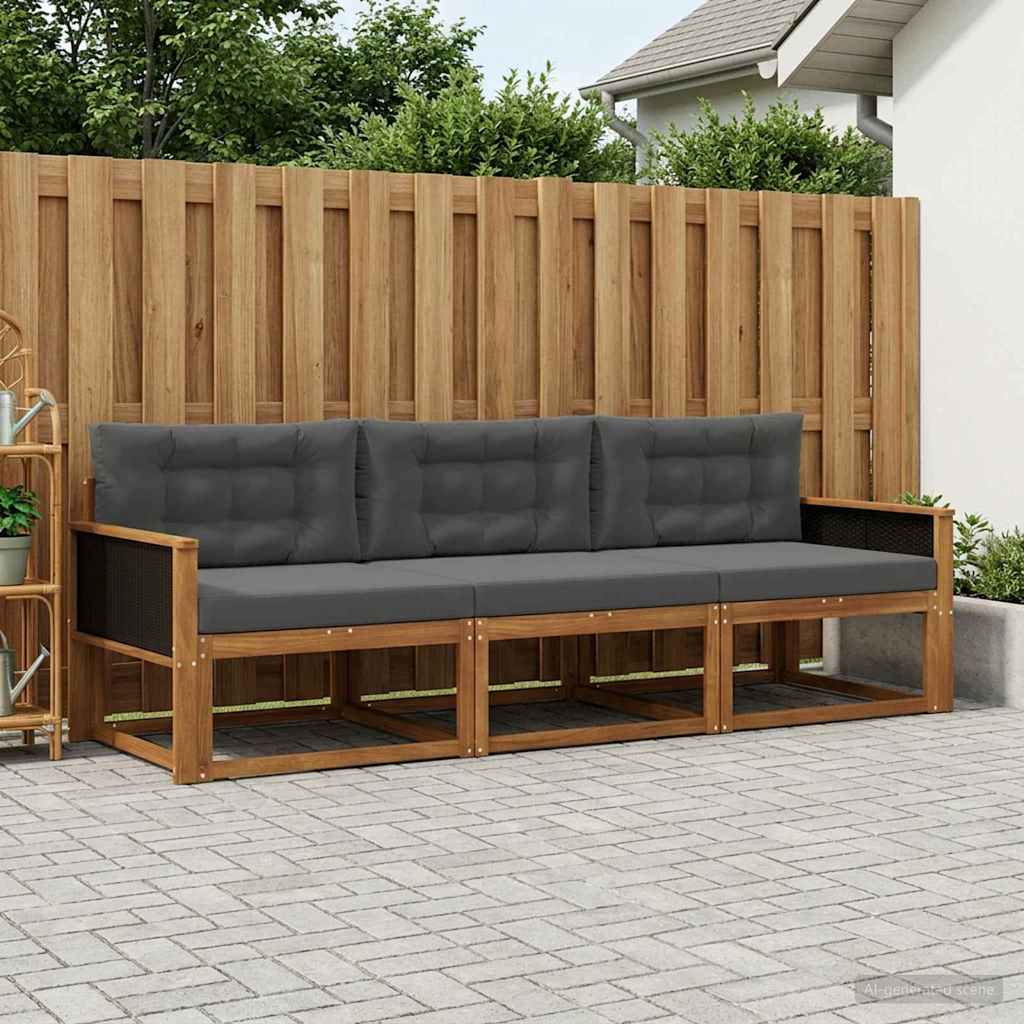 Outdoor-Sofagarnitur 3 stk. Natur und Anthrazit