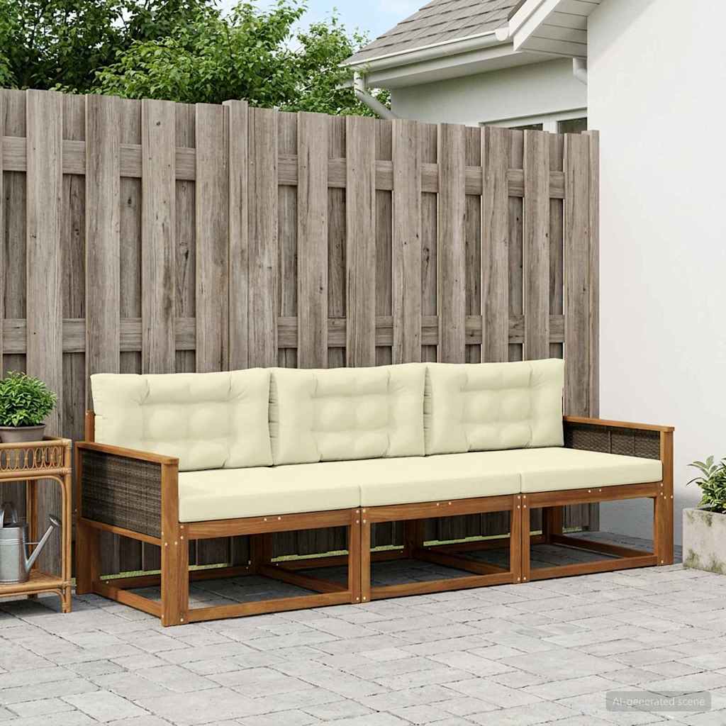 Outdoor-Sofagarnitur 3 stk. Natur und Creme
