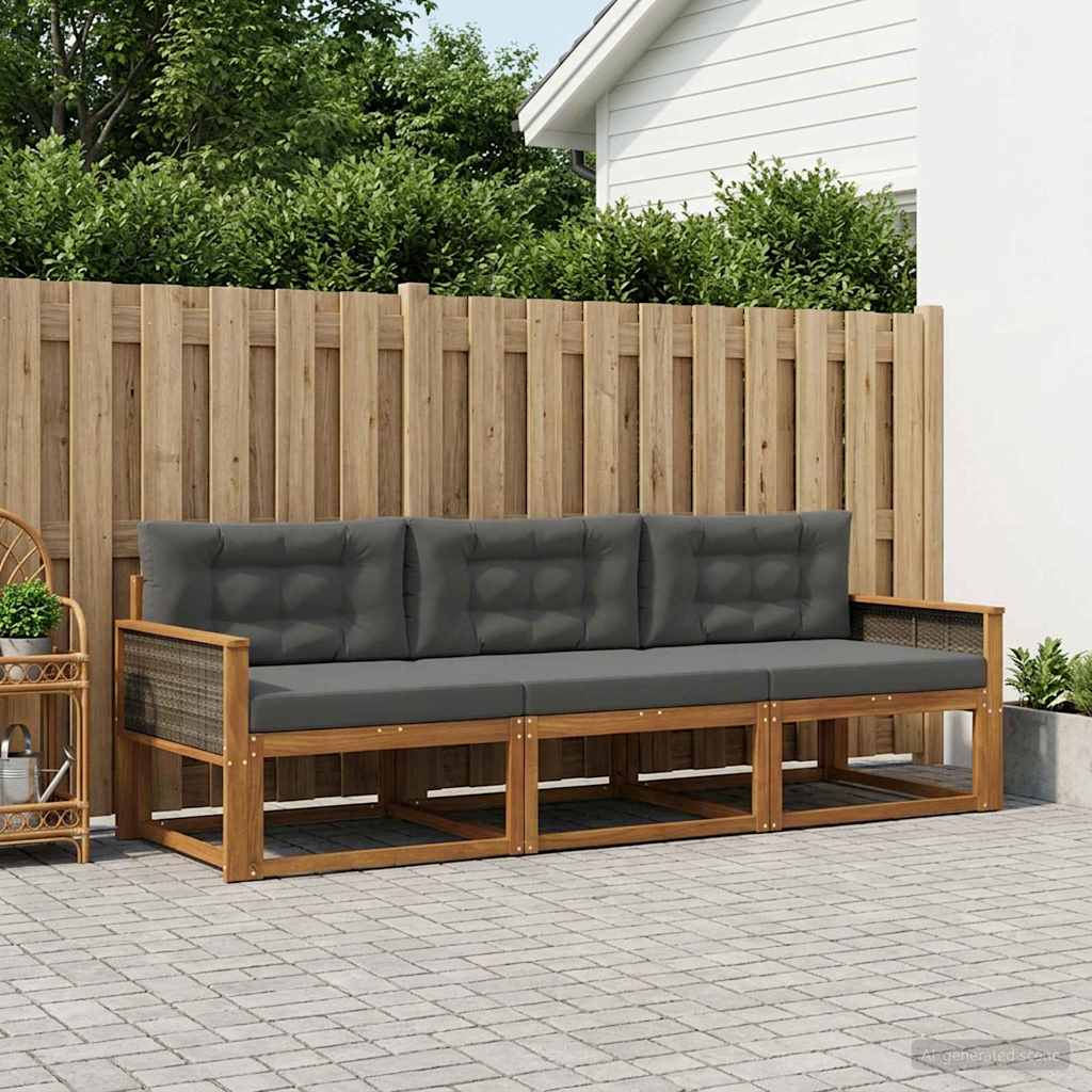 Outdoor-Sofagarnitur 3 stk. Natur und Anthrazit