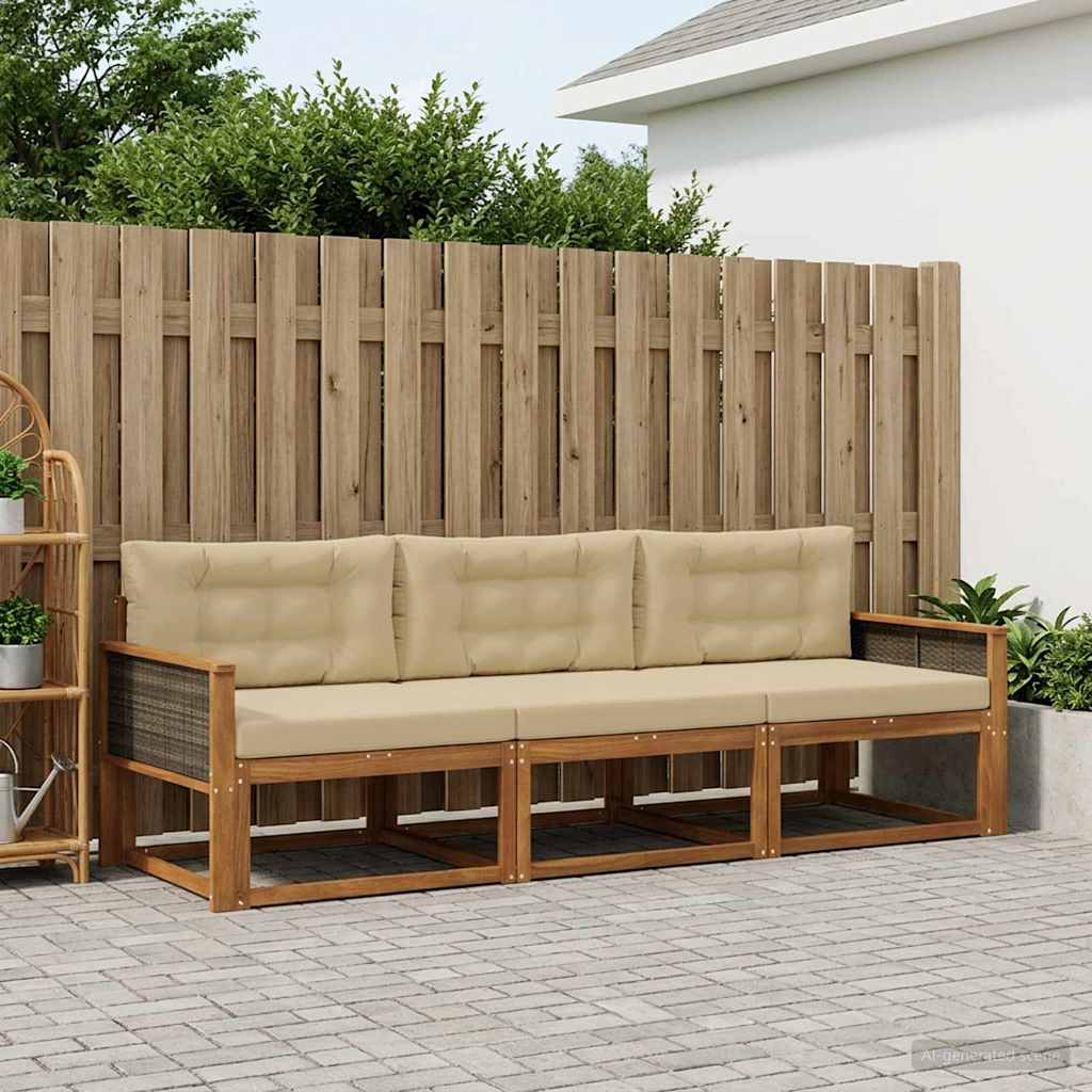 Outdoor-Sofagarnitur 3 stk. Natur und Beige