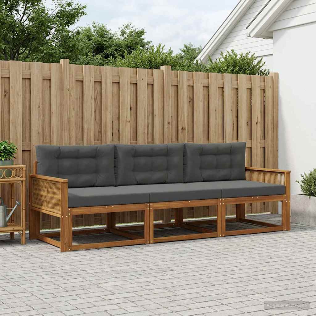 Outdoor-Sofagarnitur 3 stk. Natur und Anthrazit