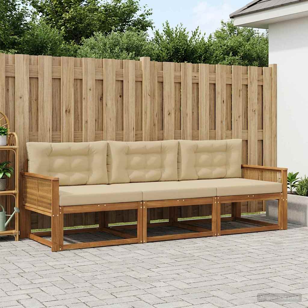 Outdoor-Sofagarnitur 3 stk. Natur und Beige