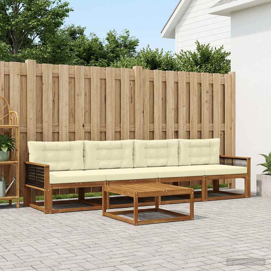 Outdoor-Sofagarnitur 5 stk. Natur und Creme