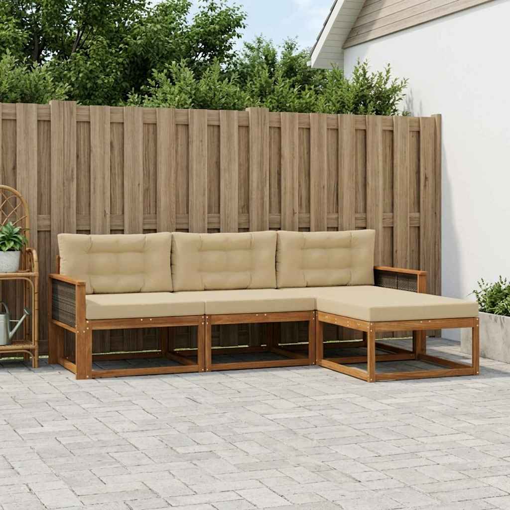 Outdoor-Sofagarnitur 4 stk. Natur und Beige