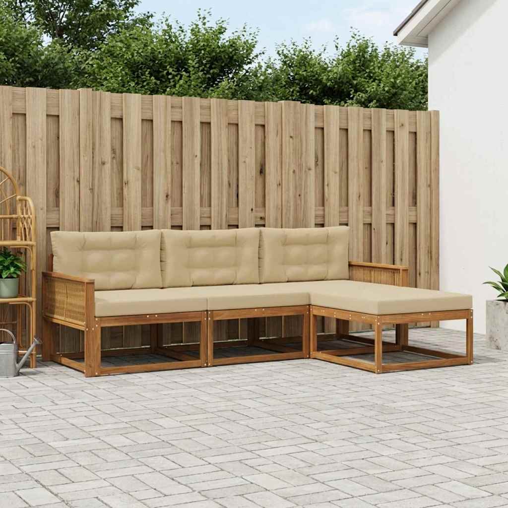 Outdoor-Sofagarnitur 4 stk. Natur und Beige