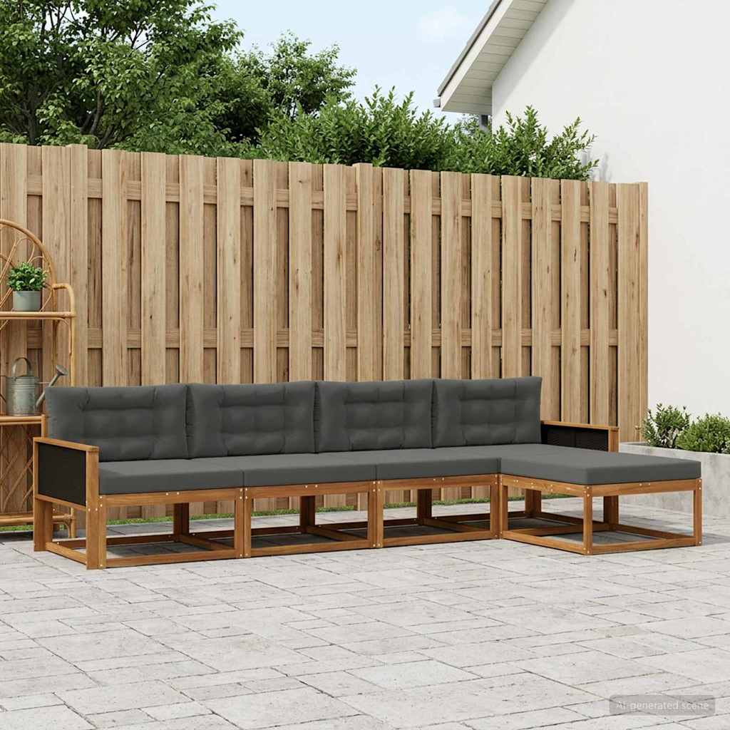 Outdoor-Sofagarnitur 5 stk. Natur und Anthrazit