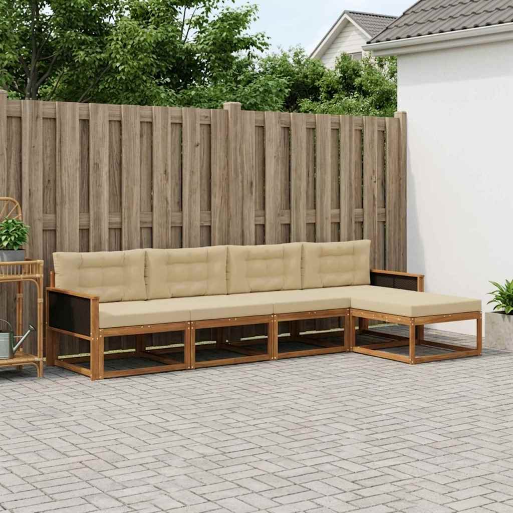 Outdoor-Sofagarnitur 5 stk. Natur und Beige