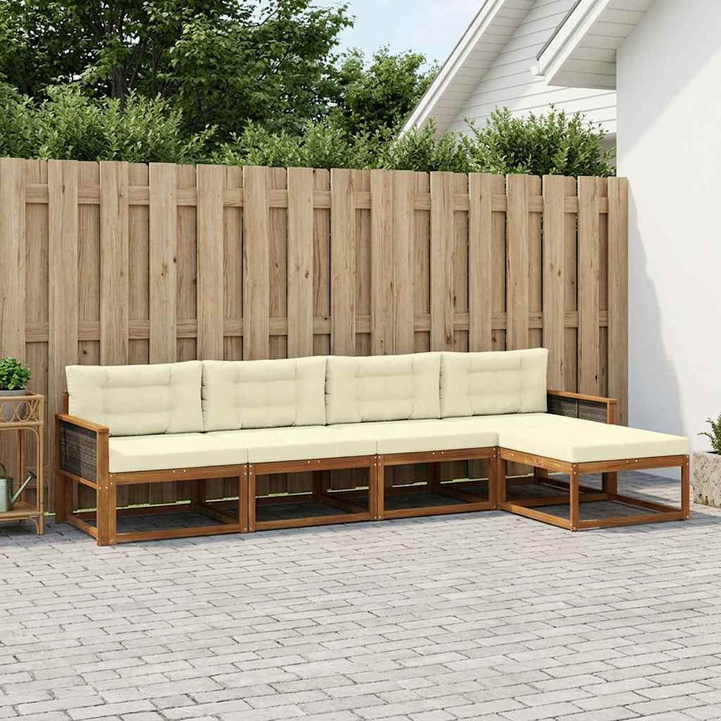 Outdoor-Sofagarnitur 5 stk. Natur und Creme