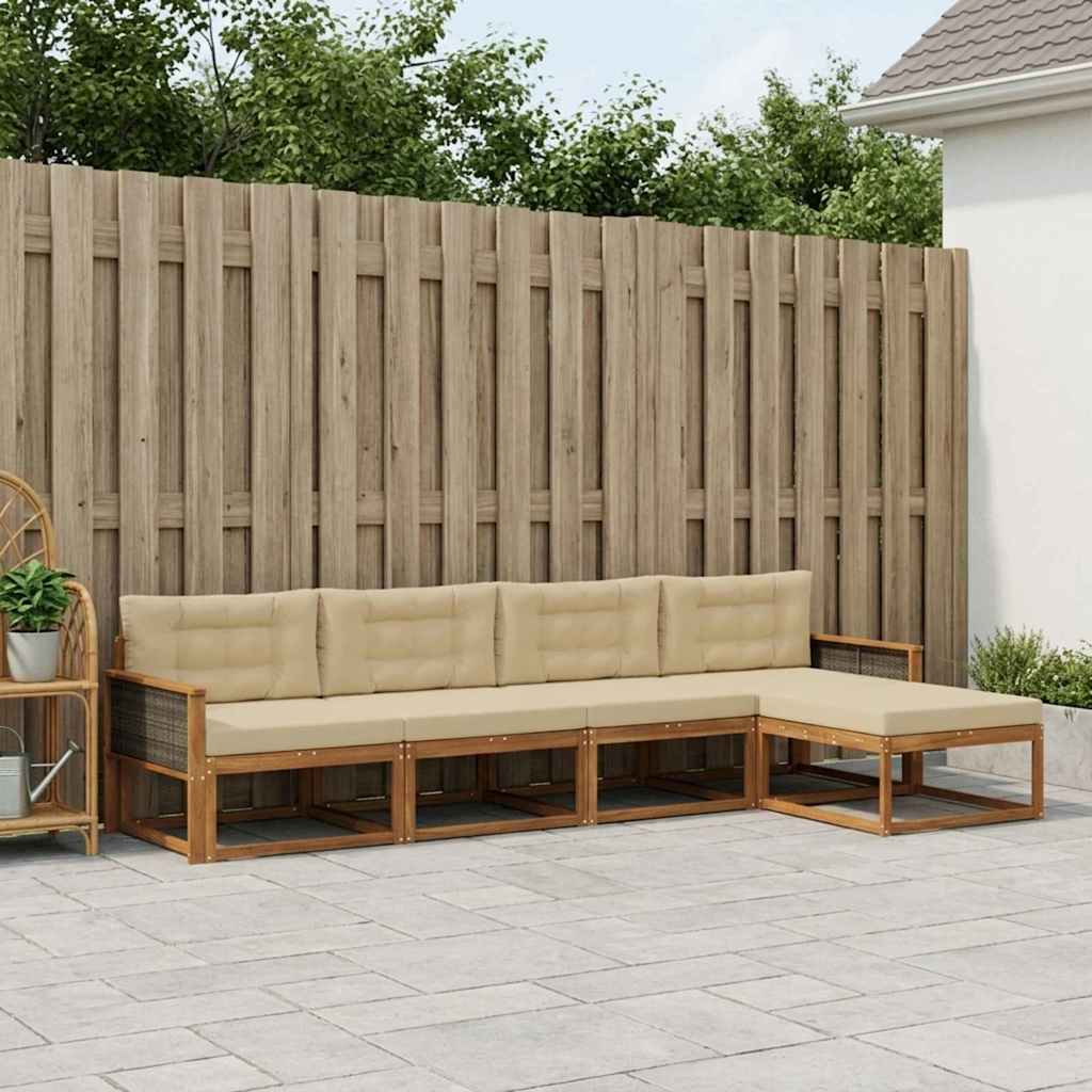 Outdoor-Sofagarnitur 5 stk. Natur und Beige