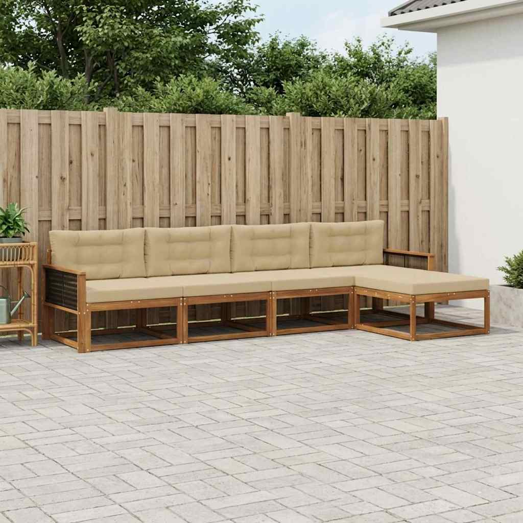 Outdoor-Sofagarnitur 5 stk. Natur und Beige
