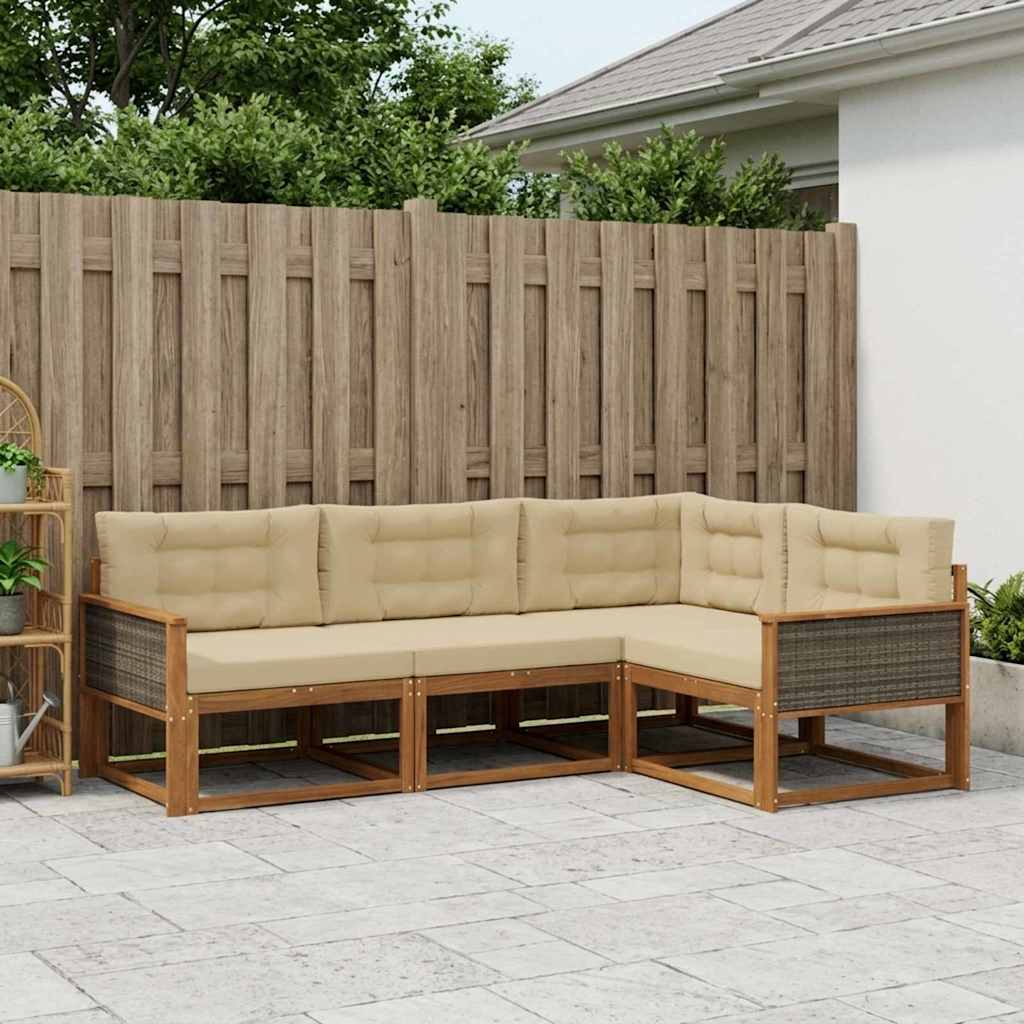 Outdoor-Sofagarnitur 4 stk. Natur und Beige